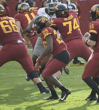 Hall (#28) with Iowa State in 2019 BreeceHall2019.jpg