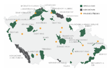 Map of protected areas of the Czech Republic: national parks (grey) and protected landscape areas (green) CHKO+NP Czech map.png