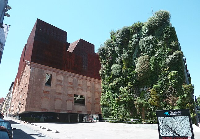 CaixaForum Madrid in Spain by Herzog & de Meuron, with green wall by Patrick Blanc  (2007)