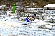 Deutsch: Kanusport bei den Olympischen Jugendspielen 2018; Tag 10, 16. Oktober 2018; Finale Jungen Einer-Kajak-Slalom: Lan Tominc (Slowenien, Gold) - Guan Changheng (China, Silber) - Tom Bouchardon (Frankreich, Bronze) English: Canoeing at the 2018 Summer Youth Olympics at 16 October 2018 – Boys' K1 slalom Gold Medal Race: Lan Tominc (Slovenia, gold) - Guan Changheng (China, silver) - Tom Bouchardon (France, bronze)