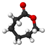 Ball-and-Stick-Modell des Caprolactonmoleküls