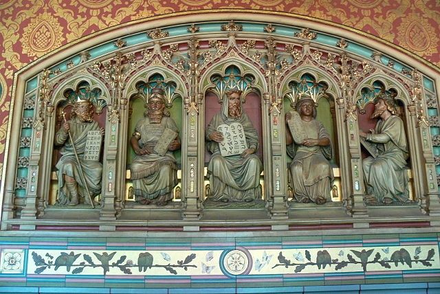 Allegories of five literatures of antiquity, relief at Cardiff Castle, by Thomas Nicholls circa 1870