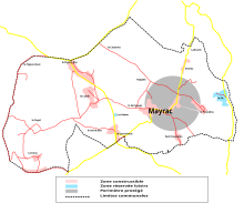 mapa mostrando as 9 áreas de construção em rosa e as 2 áreas protegidas em azul para recreação