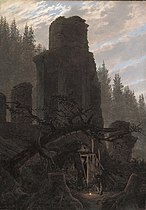 Caspar David Friedrich, Church ruin in the forest (c. 1831), oil on canvas, 70.5 x 49.7 cm., Neue Pinakothek, Munich