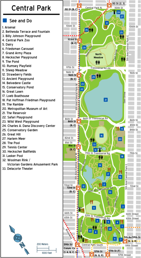 Large detailed map of Central Park, Manhattan, NYC. Central Park large  detailed map