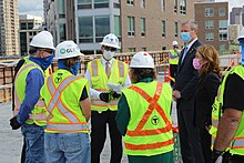 Baker joins workers at the construction site of the Lechmere station in October 2020 Charlie Baker touring Lechmere station construction, October 2020.jpg