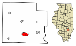 Clay County Illinois Incorporated and Unincorporated areas Flora Highlighted.svg