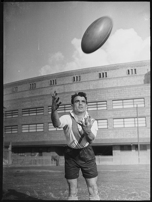 Clive Churchill during football practice against England, 1 June 1954