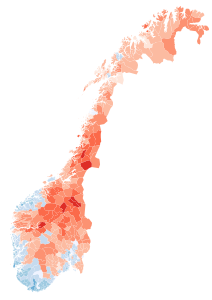 Comparison results by municipality Norwegian parliamentary election 2009.svg