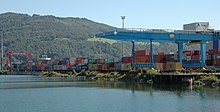 The container terminal at the harbour.