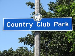 Country Club Park neighborhood sign located at Crenshaw Boulevard immediately north of Pico Boulevard
