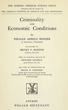 Frontispício de Criminality and Economic Conditions, tradução da tese de doutorado de Bonger para o inglês em 1916.