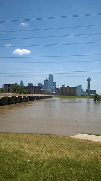 Downtown Dallas seen across from the Trinity River from the Flood of 2015.