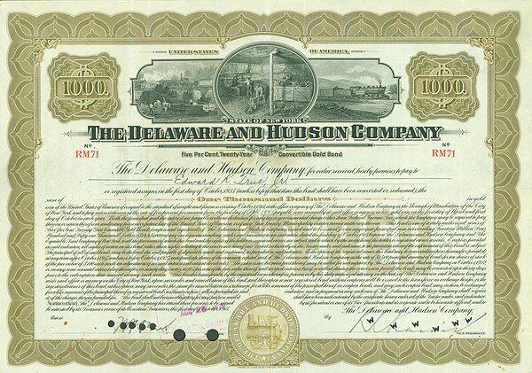 A gold bond of the Delaware and Hudson Company, issued October 1, 1915