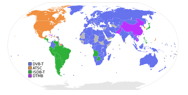 A map depicting digital terrestrial television standards Digital terrestrial television standards.svg