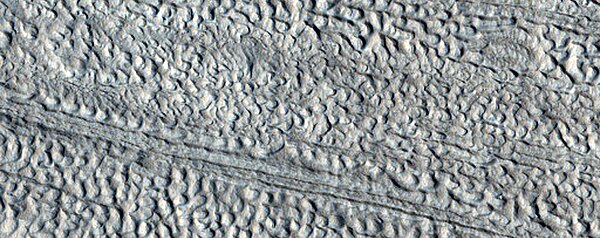 Close, color view of Lineated valley fill in Ismenius Lacus quadrangle, as seen by HiRISE under HiWish program