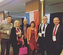 President Lise Lewis with other volunteers incl. Nigel Cumberland at the EMCC Annual 2017 Conference in Edinburgh, Scotland European Mentoring and Coaching Council ("EMCC") International 2017 Conference in Edinburgh, Scotland.jpg