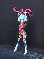Female body painting model with tentacles at WBF 2016.jpg