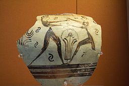 Fragment of Mycenaean Pictoral Style krater, boxers, 1300–12500 BC, Enkomi, BM Cat Vases C334, 142896