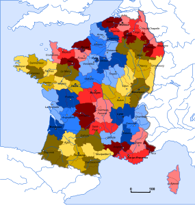 Carte des évêchés de France après le Concordat : le diocèse de Quimper englobe celui de Léon et une partie de celui de Cornouaille