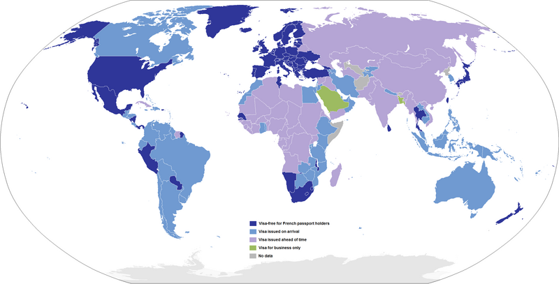 Map of visa-free travel for French passport holders.