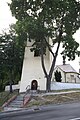 English: Front view of tower of church of Saint Peter and Paul in Jinošov, Třebíč District. Čeština: Přední pohled na věž kostela sv. Petra a Pavla v Jinošově, okr. T5ebíč.