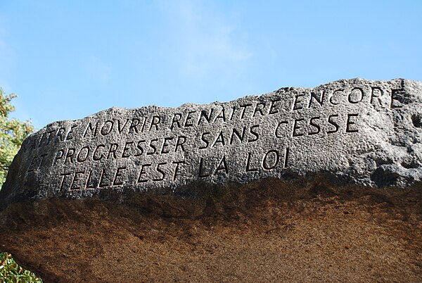 "To be born, to die, to be reborn yet again, and to constantly progress, such is the law", in French on Kardec's tomb.