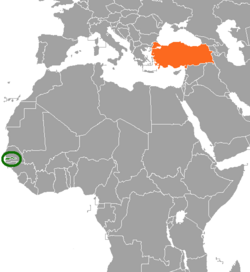 Gambiya ve Türkiye konumlarını gösteren harita