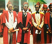 Gbenga Daniel with fellow graduands during the University of Lagos Convocation, 1979. Gbenga Daniel UNILAG graduation .jpg