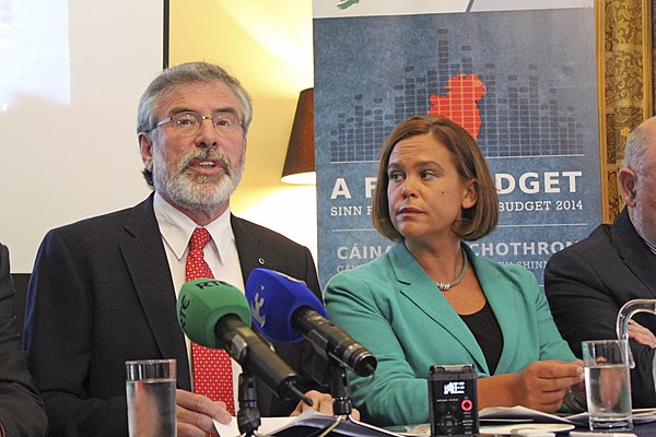 Mary Lou McDonald and Gerry Adams speaking in 2014