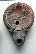Ulysse se cachant sous un bélier, lampe romaine du Ier s.