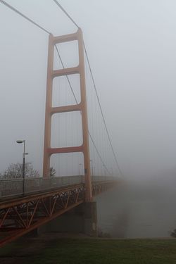 The Guy West Bridge in fog. Guy West Bridge - Foggy Day (5299831794).jpg