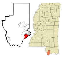 Hancock County Mississippi Incorporated und Unincorporated Gebiete Waveland Highlighted.svg