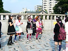 Japanese girls wearing Lolita dresses, mid-2000s.