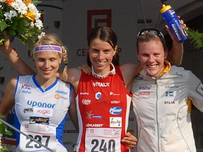 Medalists at the WOC 2008 women's sprint: Kauppi (silver), Hausken (gold), Jansson (bronze).