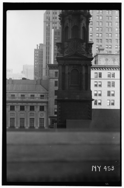 File:Historic American Buildings Survey, Arnold Moses, Photographer February 4, 1937, LOWER PART OF TOWER. - St. Paul's Chapel, Broadway and Fulton Streets, New York, New York County, HABS NY,31-NEYO,2-9.tif