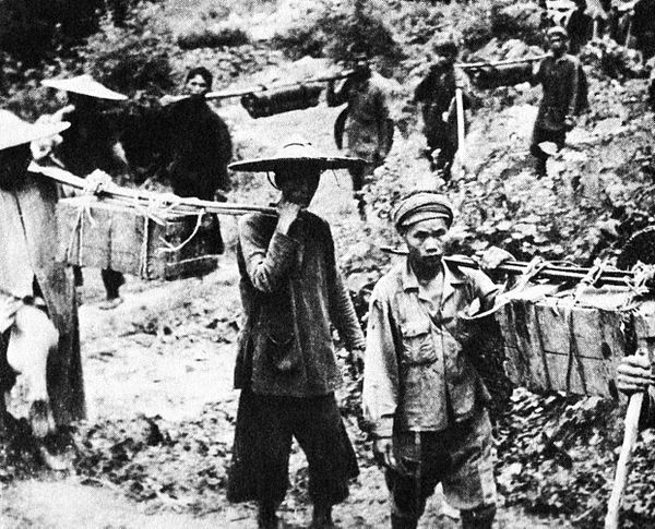 Soldiers and civilians took supplies south on the Ho Chi Minh trail (1959)