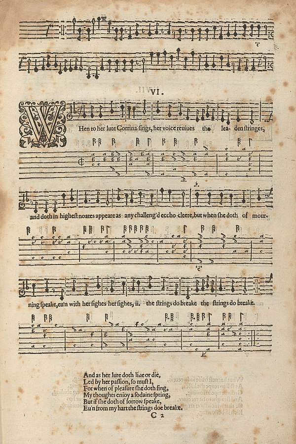 A Book of Ayres, 1601, with words by Campion and music by Philip Rosseter