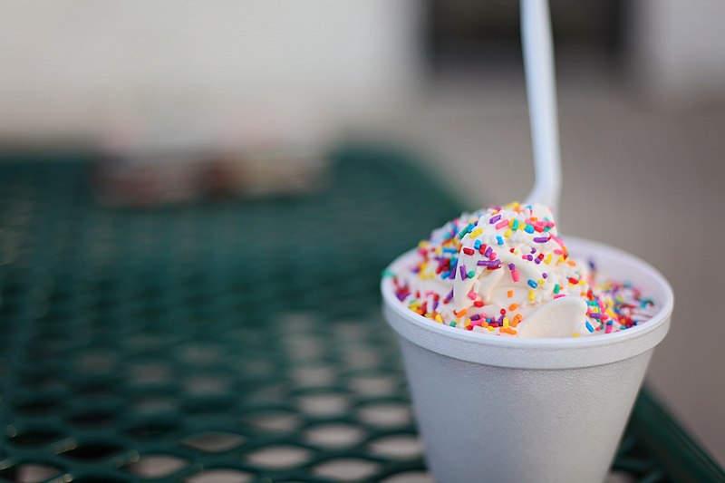 File:Ice cream in cup with sprinkles and spoon.jpg