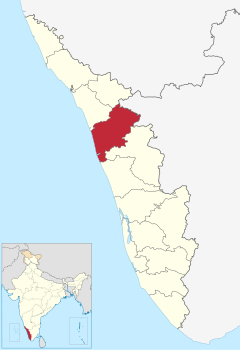 Localizacion del districte de Malappuram en Kerala