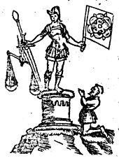 A late 16th century interpretation of an Irminsul bearing the cult image of a god of war and commerce, from Sebastian Munster's Cosmographia Irminsul nach Sebastian Munster.Ca. 1590.JPG