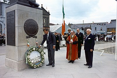 John F. Kennedy visiting the John Barry Memorial at Crescent Quay in Wexford, Ireland