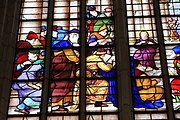 English: Detail of the stained-glass window number 13 in the Sint Janskerk at Gouda, Netherlands: "Twelve year old Jesus in the temple"