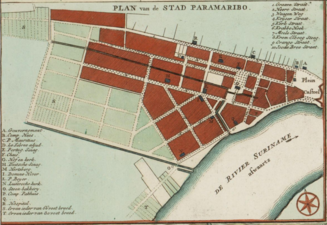 Plattegrond van Paramaribo in 1737