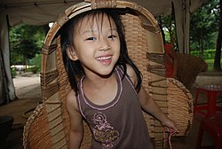 A Korean child wearing a winnowing basket on their head (2008) Korean traditional device-kee.jpg