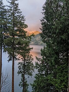 Lake Whatcom golden hour view from a home in the Sudden Valley neighborhood