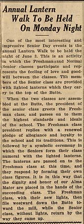 Old newspaper clipping describing the Lantern Walk tradition at ASU, May 30, 1929 Lantern Walk.jpg