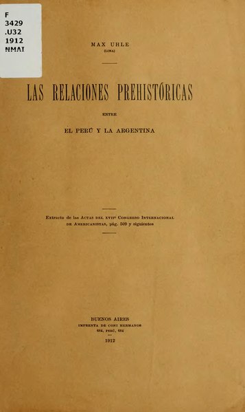 Archivo:Las relaciones prehistóricas entre el Perú y la Argentina (1912).djvu