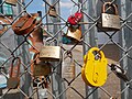 Love locks opposite Shoreditch High Street railway station in Shoreditch.