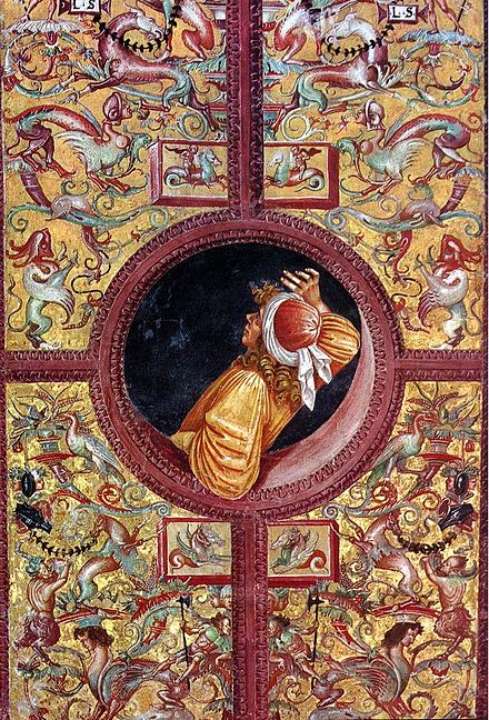 Luca Signorelli, Empedocles, 1499-1502. The fresco is part of the cycle of Stories of the Last Days that decorate the San Brizio Chapel, in the Orvieto Cathedral. Empedocles, philosopher from Agrigento, Magna Graecia, who is one of the most illustrious characters who decorate the base of the chapel, is portrayed as he observes the Last Judgment in amazement.